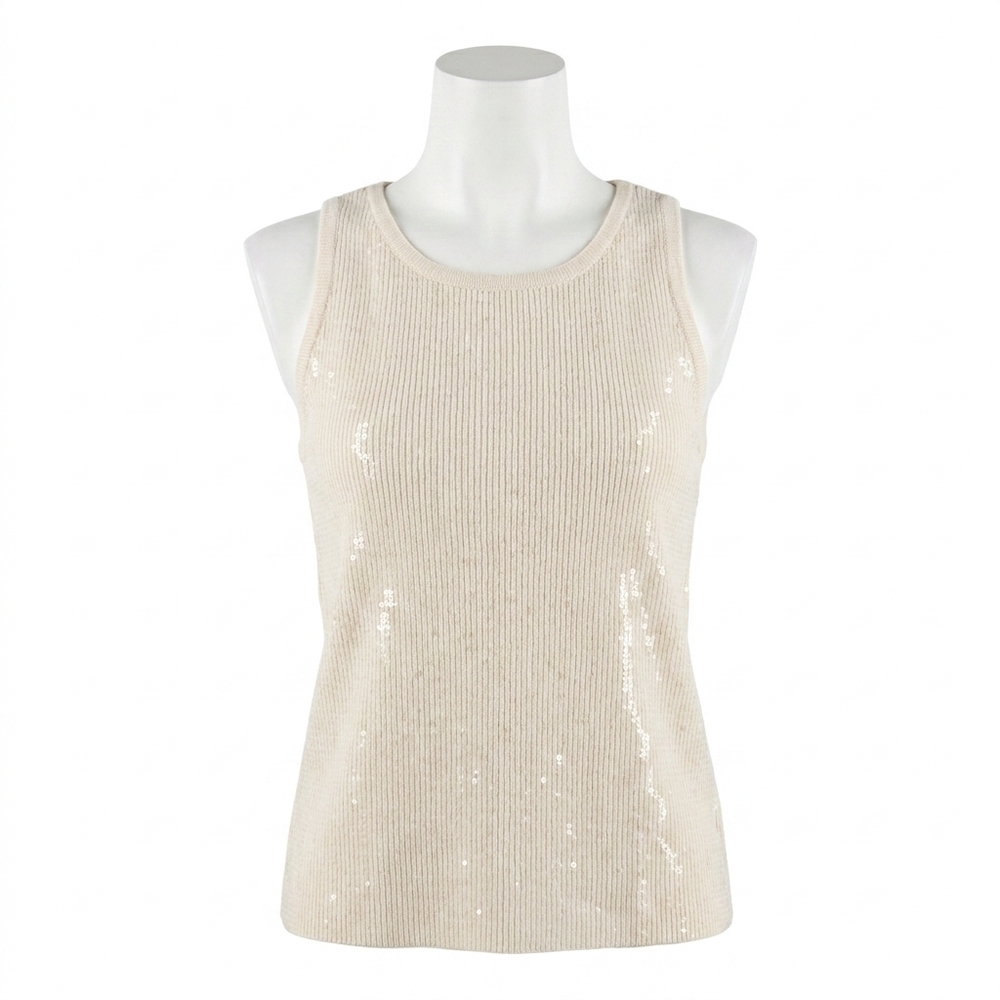NEW ABLE knit tank top in cream with tonal sequin detail